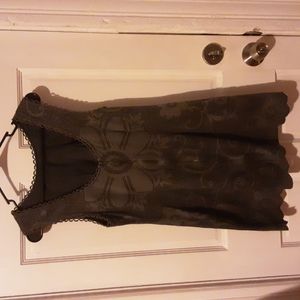 Grey Zip Front Mini Dress Mesh with Big Flower, lined. S/M Brand unknown.